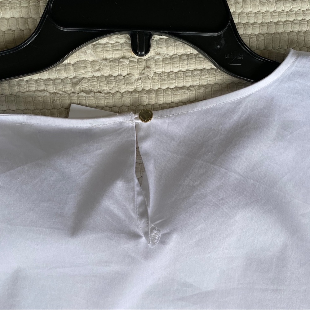 Calvin Klein White Poplin Ruffle Sleeve Blouse XL NWT Summer Chic - Picture 9 of 10